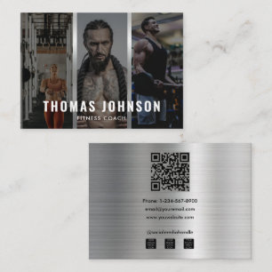 Tarjeta De Visita Personalizado Plata Entrenador de Fitness Social M