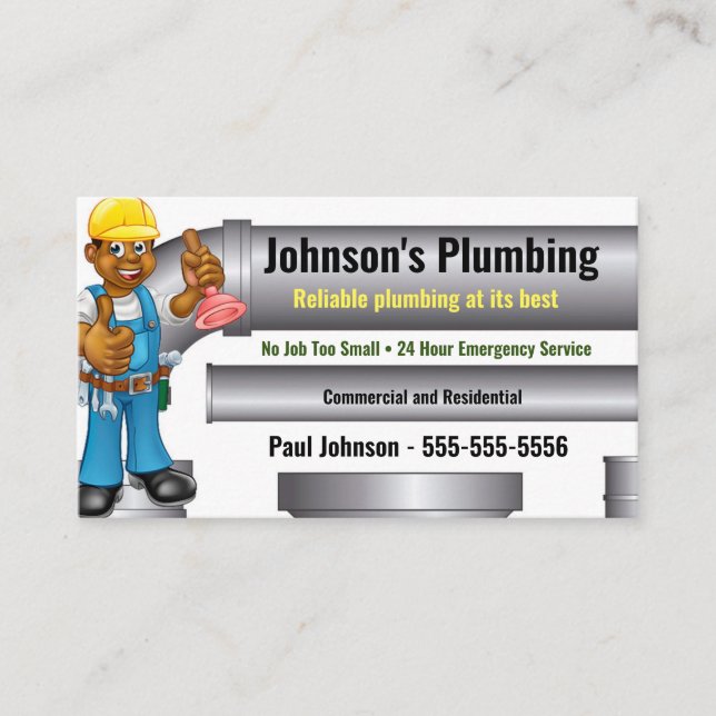 Tarjeta De Visita Personalizado Plumber Business Card African Americ (Anverso)