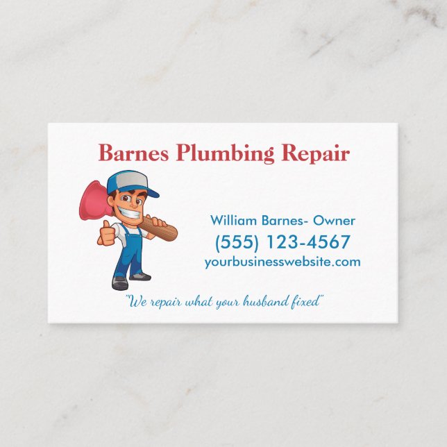 Tarjeta De Visita Personalizado Plunger Guy Professional Plumbing Se (Anverso)