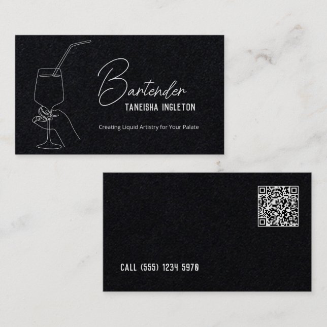 Tarjeta De Visita Personalizado profesional de Bartender QR Premium (Anverso / Reverso)