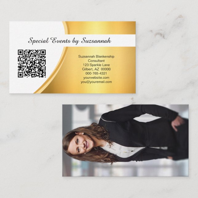 Tarjeta De Visita Personalizado profesional de oro Foto Código QR (Anverso / Reverso)