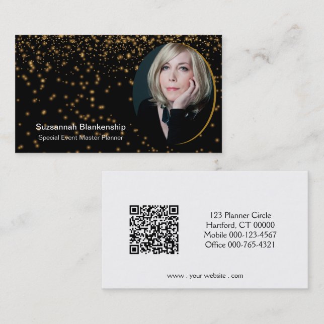 Tarjeta De Visita Personalizado profesional de oro negro Foto Código (Anverso / Reverso)