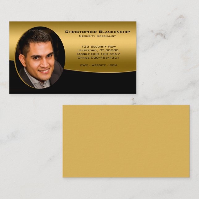 Tarjeta De Visita Personalizado profesional de oro negro Foto Código (Anverso / Reverso)