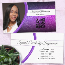 Tarjeta De Visita Personalizado profesional de Purpurina púrpura Fot