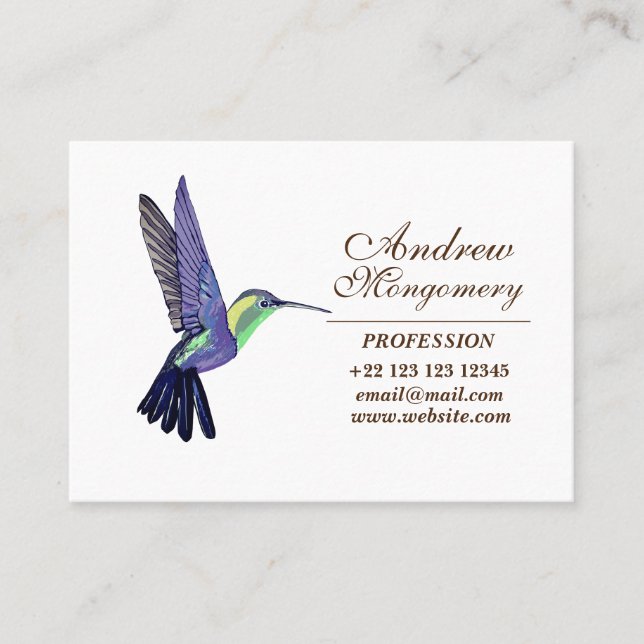 Tarjeta De Visita Personalizado Profesional del arte del colibrí (Anverso)