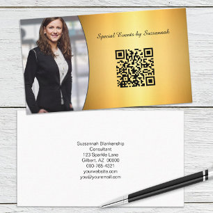 Tarjeta De Visita Personalizado profesional Flare Gold Photo QR Code