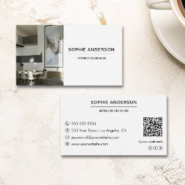 Tarjeta De Visita Personalizado profesional Foto Diseñador QR Blanco