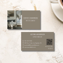 Tarjeta De Visita Personalizado profesional Foto QR Designer Taupe