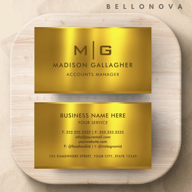 Tarjeta De Visita Personalizado profesional Metalizado amarillo dora (Custom Gold Yellow Metal Professional Business Card)