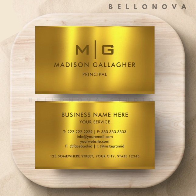 Tarjeta De Visita Personalizado profesional Metalizado amarillo dora (Custom Gold Yellow Metal Professional Business Card)
