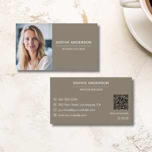 Tarjeta De Visita Personalizado profesional moderno Foto QR Taupe