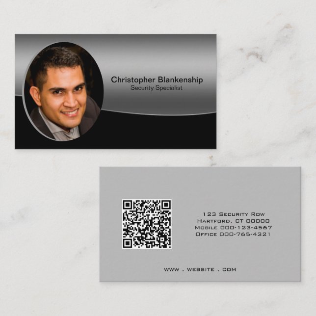 Tarjeta De Visita Personalizado profesional negro y gris Foto Código (Anverso / Reverso)