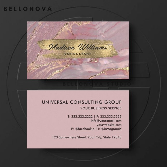 Tarjeta De Visita Personalizado Profesional Purpurina Blanco Oro Ros (Custom Pink Gold White Glitter Professional Business Card)