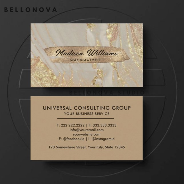 Tarjeta De Visita Personalizado profesional Purpurina de oro blanco  (Custom Pink White Gold Glitter Professional Business Card)