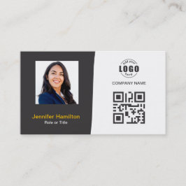 Tarjeta De Visita Personalizado profesional QRCode Foto Amarillo gri