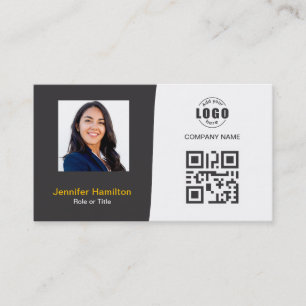 Tarjeta De Visita Personalizado profesional QRCode Foto Amarillo gri