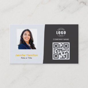 Tarjeta De Visita Personalizado profesional QRCode Foto Amarillo gri