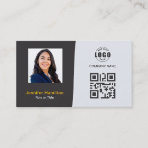 Tarjeta De Visita Personalizado profesional QRCode Foto Amarillo gri