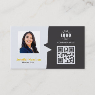 Tarjeta De Visita Personalizado profesional QRCode Foto Amarillo gri