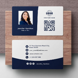 Tarjeta De Visita Personalizado profesional QRCode Foto Azul oscuro