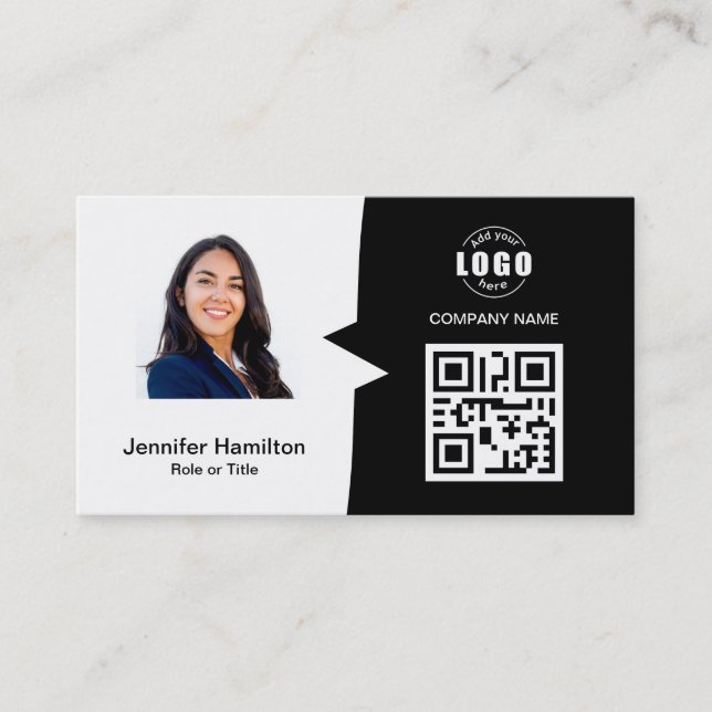 Tarjeta De Visita Personalizado profesional QRCode Foto en blanco y  (Anverso)