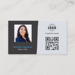 Tarjeta De Visita Personalizado profesional QRCode Foto Gray Blue