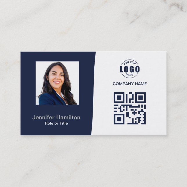 Tarjeta De Visita Personalizado profesional QRCode Foto Gris azul os (Anverso)