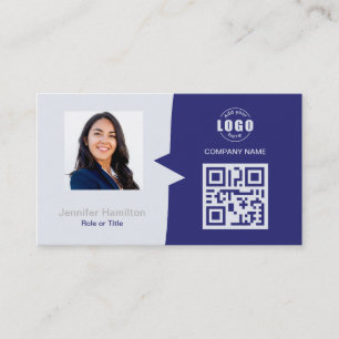 Tarjeta De Visita Personalizado profesional QRCode Photo Blue Gray