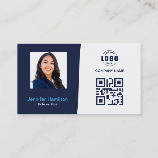 Tarjeta De Visita Personalizado profesional QRCode Photo Dark Blue B (Anverso)