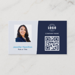Tarjeta De Visita Personalizado profesional QRCode Photo Dark Blue B