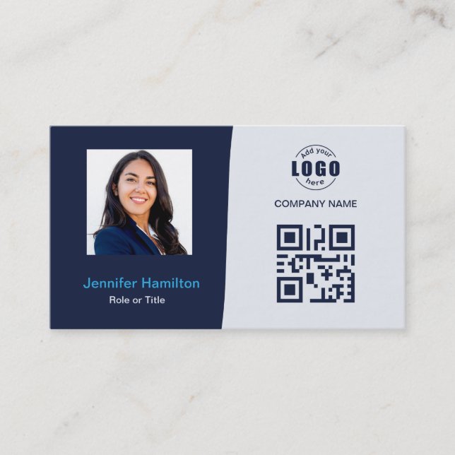 Tarjeta De Visita Personalizado profesional QRCode Photo Dark Blue B (Anverso)
