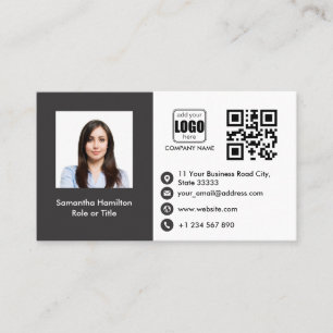 Tarjeta De Visita Personalizado profesional QRCode Photo Gray