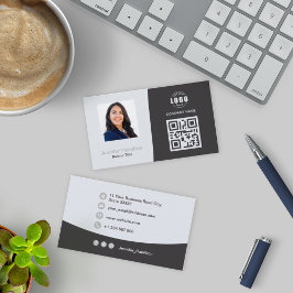 Tarjeta De Visita Personalizado profesional QRCode Photo Gray Busine