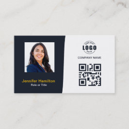 Tarjeta De Visita Personalizado profesional QRCode Photo Navy amaril