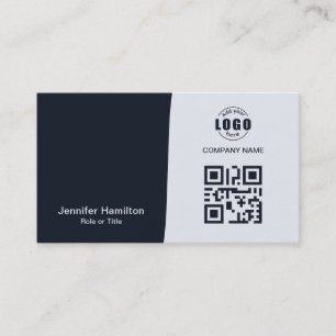 Tarjeta De Visita Personalizado profesional QRCode Photo Navy Blue
