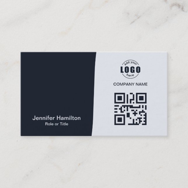 Tarjeta De Visita Personalizado profesional QRCode Photo Navy Blue (Anverso)