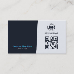 Tarjeta De Visita Personalizado profesional QRCode Photo Navy Blue B