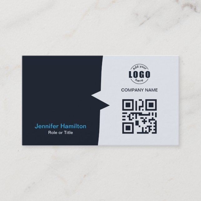 Tarjeta De Visita Personalizado profesional QRCode Photo Navy Blue B (Anverso)