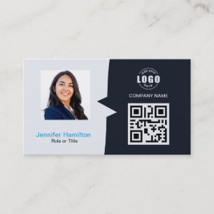 Tarjeta De Visita Personalizado profesional QRCode Photo Navy Blue B