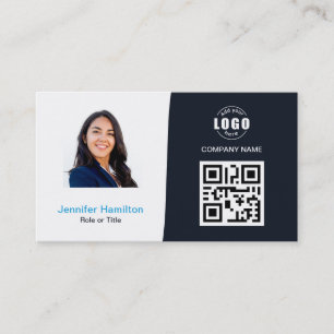 Tarjeta De Visita Personalizado profesional QRCode Photo Navy Blue B