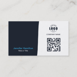 Tarjeta De Visita Personalizado profesional QRCode Photo Navy Blue B