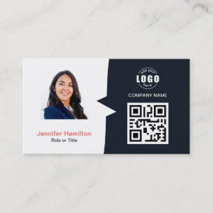 Tarjeta De Visita Personalizado profesional QRCode Photo Navy Blue R