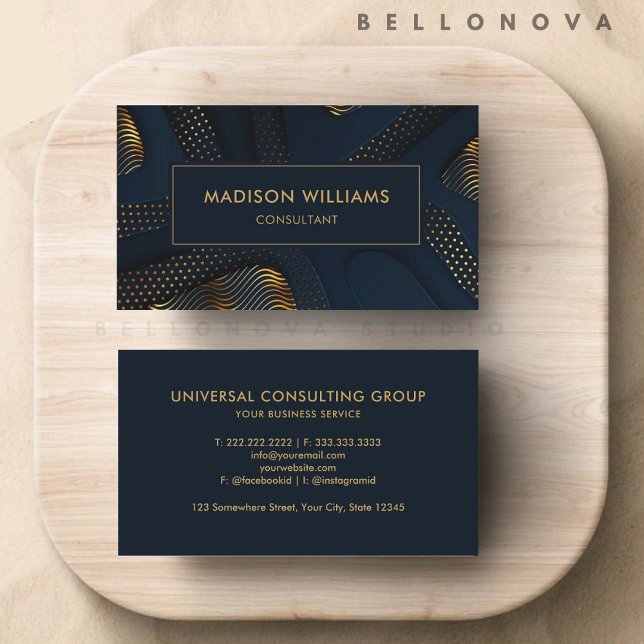 Tarjeta De Visita Personalizado: Purpurina de oro azul de la Marina  (Custom Dark Navy Blue Gold Glitter Professional Business Card)