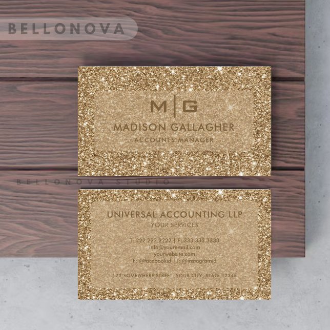 Tarjeta De Visita Personalizado Purpurina dorado amarillo profesiona (Custom Yellow Gold Glitter Professional Business Card)