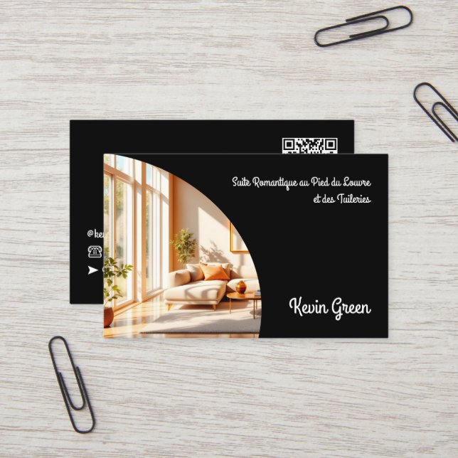 Tarjeta De Visita Personalizado QR Airbnb Vacation Paris (Anverso/Reverso In Situ)