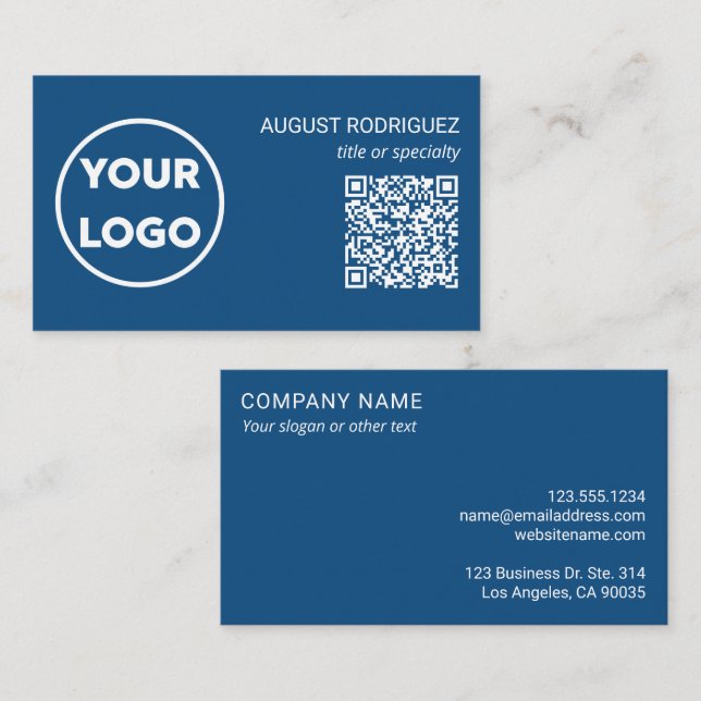 Tarjeta De Visita Personalizado QR Code Business Logo Azul moderno (Anverso / Reverso)