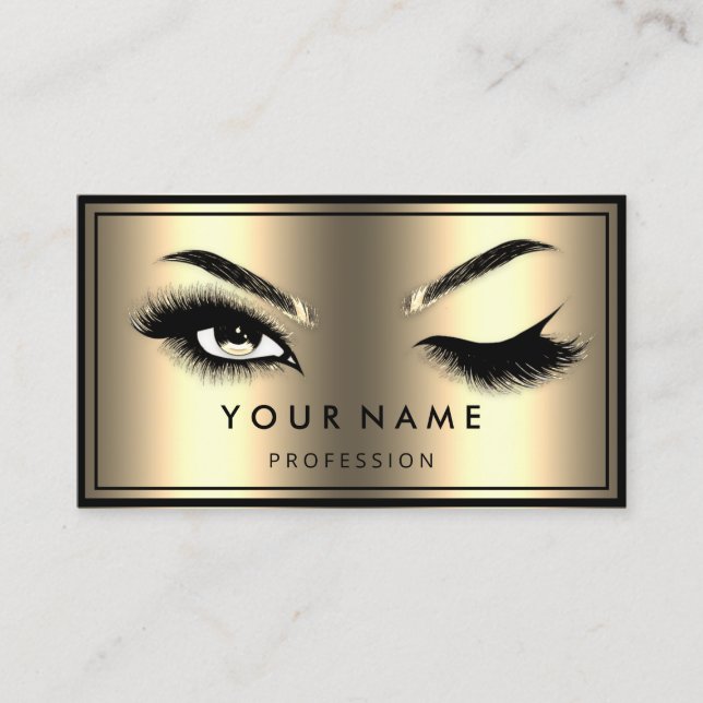 Tarjeta De Visita Personalizado QR CODE Logo Eyelashes Faux Gold (Anverso)