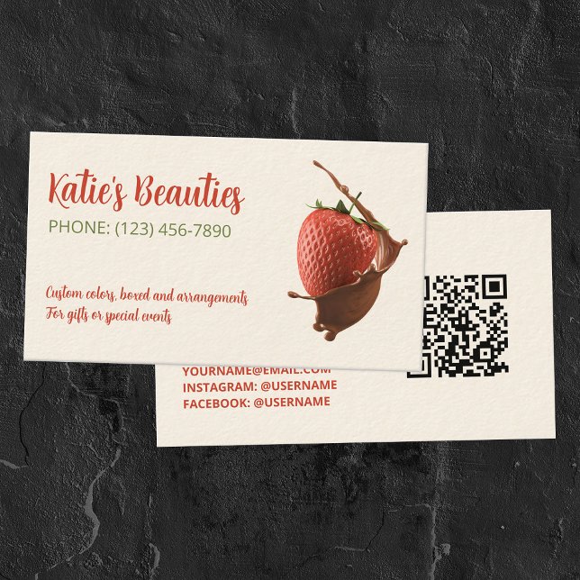 Tarjeta De Visita Personalizado QR de fresas de chocolate (Chocolate Strawberries)