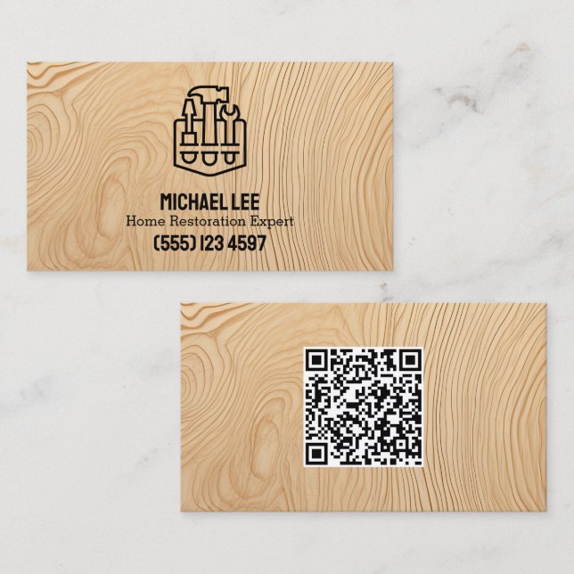 Tarjeta De Visita Personalizado QR de Plywood de restauración reside (Anverso / Reverso)