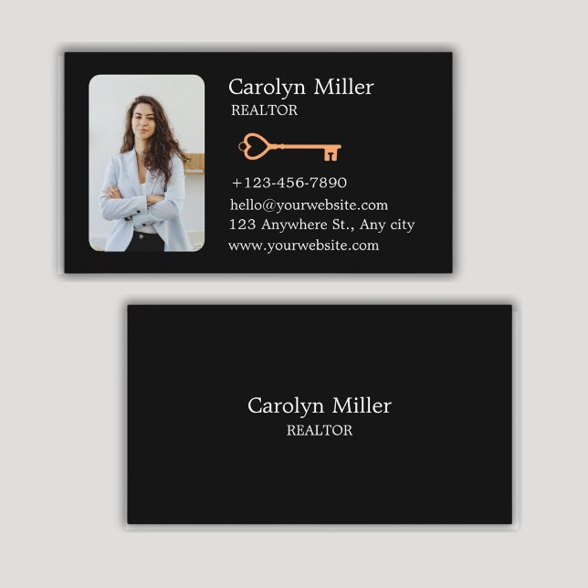 Tarjeta De Visita Personalizado Realtor Photo & Gold Key (Custom Realtor Photo & Gold Key Business Card)